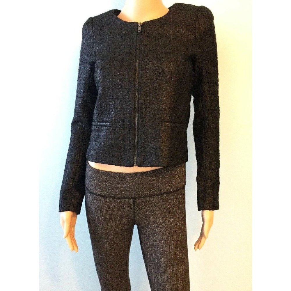 Womens Joe's Jeans Black Zipper Front Blazer Jacket Coat Long Sleeves Wool Sz XS